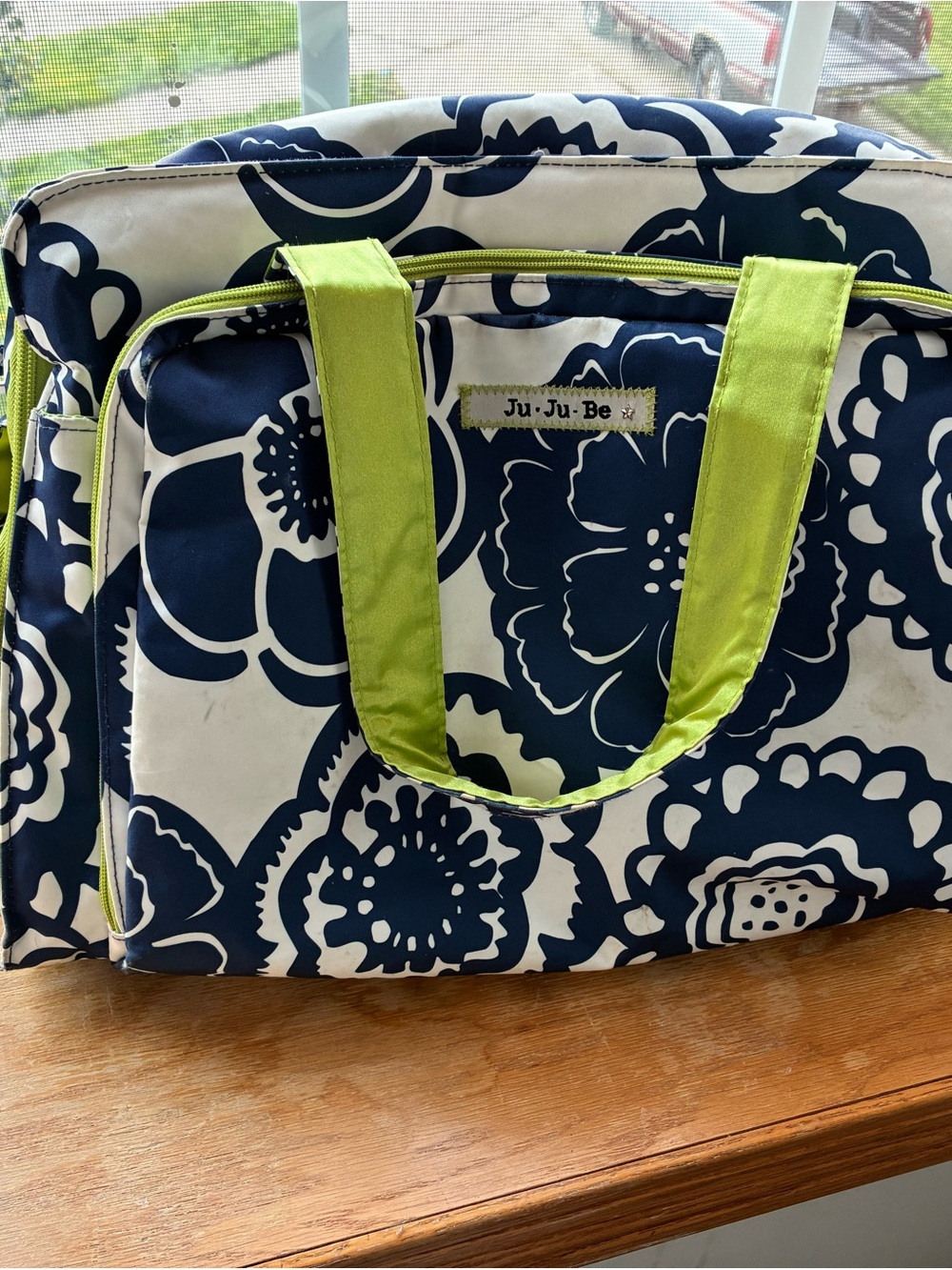 Ju-Ju-Be Navy Floral Diaper Bag with Lime Accents